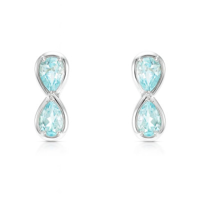 Boucles d'oreilles Signe Infini Argent 925 Rhodié et Topaze bleue traitée