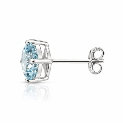 Boucles d'oreilles  Topaze bleue traitée Coussin 7mm en Or Blanc 375, vue 2