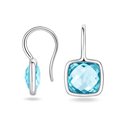 Boucles d'oreilles Topaze bleue traitée Coussin 8mm Or Blanc 750