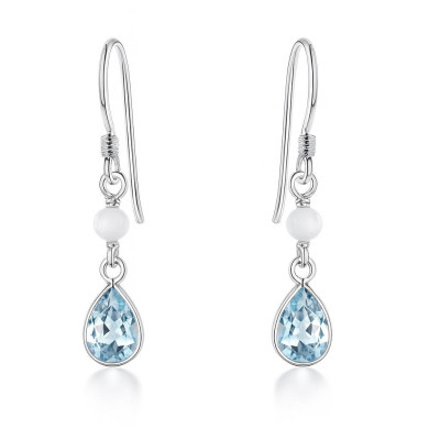 Boucles d'oreilles Topaze Bleue traitée et Labradorite sur Argent