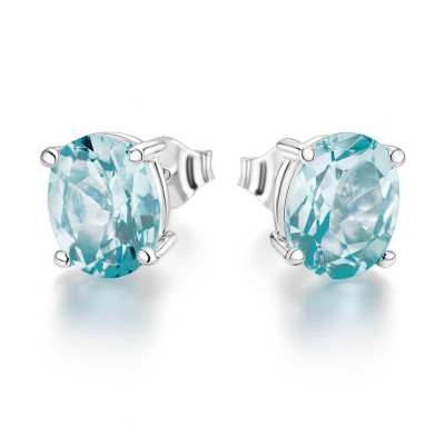 Boucles d'oreilles Topaze Bleue Traitée Ovale 10x8mm
