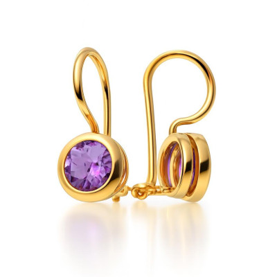 Boucles d'oreilles Vermeil Pendantes Améthyste rondes 6mm