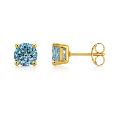Boucles d'oreilles Vermeil Topaze bleue Traitée  Rondes 6mm