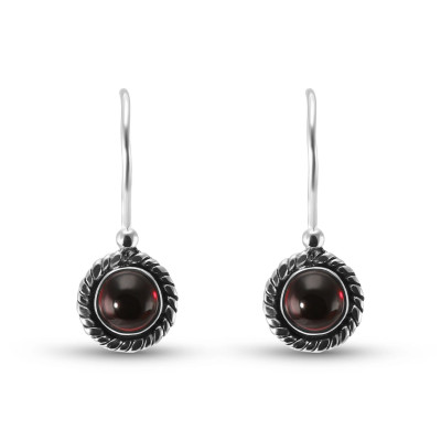 Boucles d'oreilles Vintage Pendantes Argent 925 et Grenat Rond 5mm 