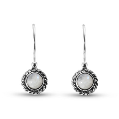 Boucles d'oreilles Vintage Pendantes Argent 925 et Labradorite Ronde 5mm 