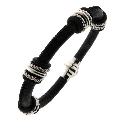 Bracelet Acier et Similicuir pour Homme