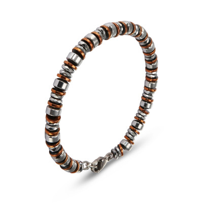 Bracelet Acier Homme cylindres gris et rosé