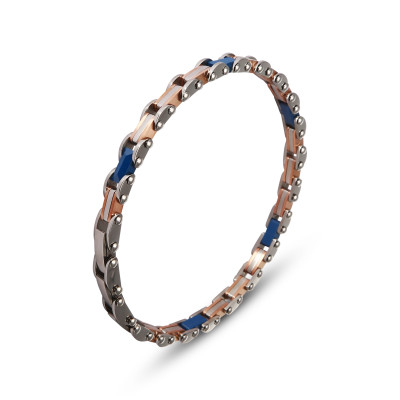 Bracelet Acier Homme gris, bleu et rosé