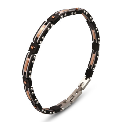 Bracelet Acier Homme noir gris et rosé