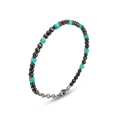 Bracelet Acier Homme Pierres grises et bleues turquoise