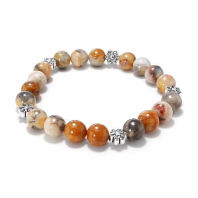 Bracelet Agate Crazy Lace 8mm et fleur en métal
