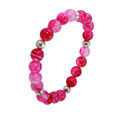 Bracelet Agate Rose Teintée 8mm et Oeil porte bonheur en métal
