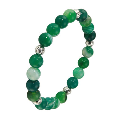Bracelet Agate Verte Teintée 8mm et Oeil porte bonheur en métal