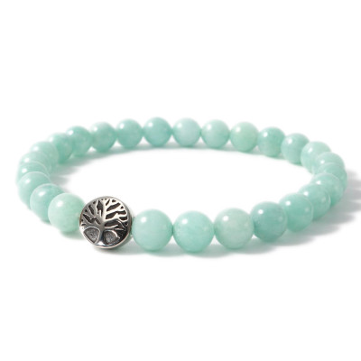 Bracelet Amazonite 8mm et Arbre de vie en Acier