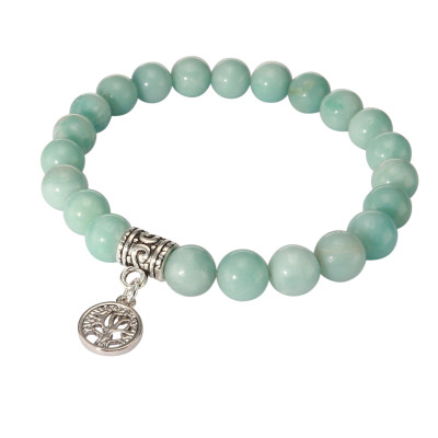 Bracelet Amazonite 8mm et Breloque Arbre de Vie en métal