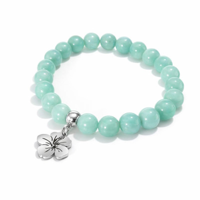 Bracelet Amazonite 8mm et Breloque Hibiscus en Acier