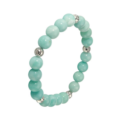 Bracelet Amazonite 8mm et Oeil porte bonheur en métal