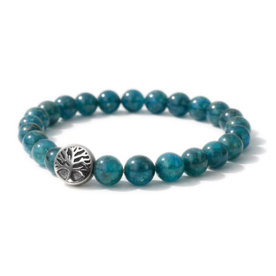 Bracelet Apatite 8mm et Arbre de vie en Acier