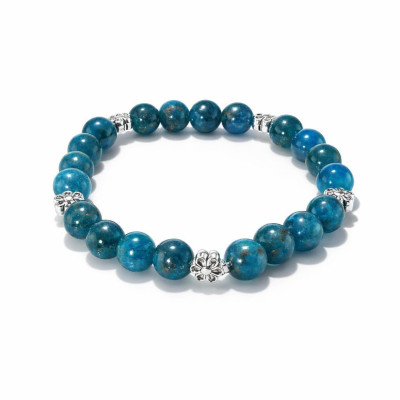 Bracelet Apatite 8mm et fleur en métal