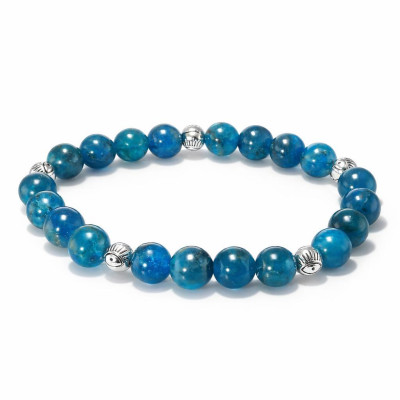 Bracelet Apatite 8mm et Oeil porte bonheur en métal