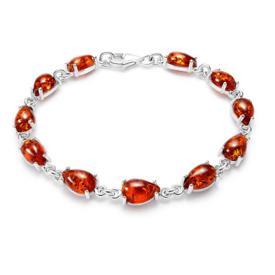 Bracelet  Argent 925 Ambre Poire 8mm x 20cm