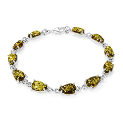 Bracelet  Argent 925  Ambre Vert Poire 8mm x 20cm