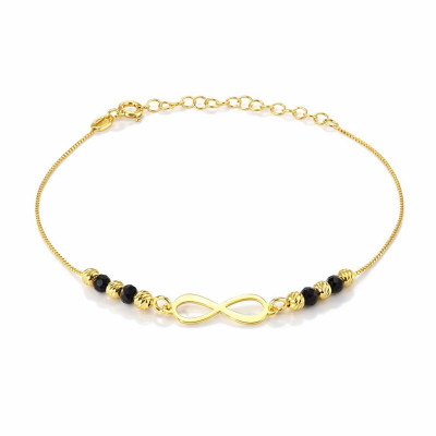 Bracelet Argent 925 doré Infini et perles noires