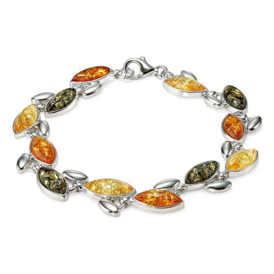 Bracelet Argent 925 et Ambre Multicolore