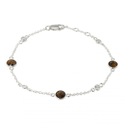 Bracelet Argent 925 Oeil de tigre et Oxyde de zirconium