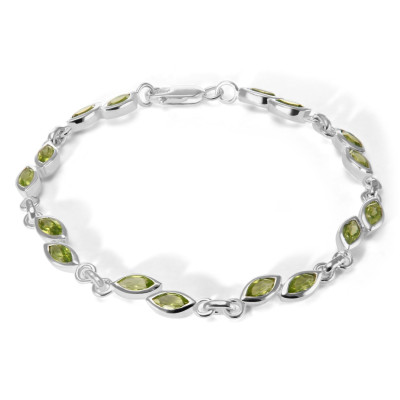 Bracelet Argent 925 Péridot Navette 6x3mm
