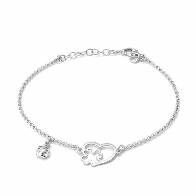 Bracelet Argent 925 rhodié Coeur trèfle et coccinelle