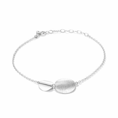 Bracelet Argent 925 rhodié Disque brossé et lisse