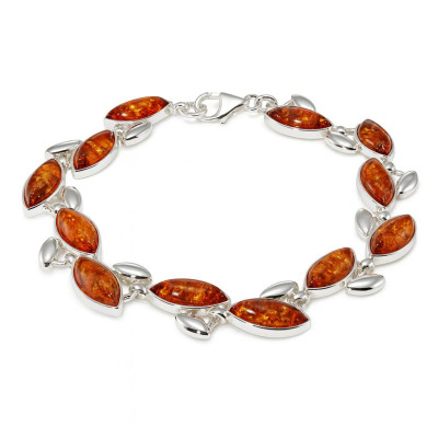 Bracelet Argent  Ambre Marquise 12mm x 20cm