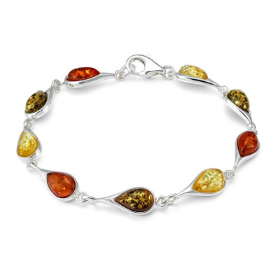 Bracelet Argent  Ambre Multicolore 7.5mm x 18cm