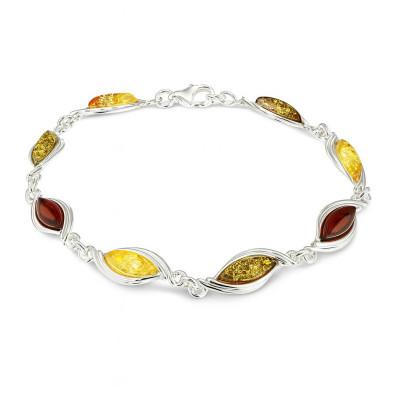 Bracelet Argent  Ambre Multicolore 7.5mm x 20cm
