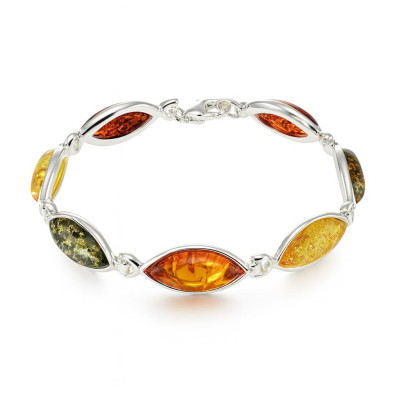 Bracelet Argent Ambre Multicolore 8mm x 19cm