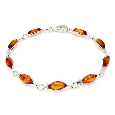 Bracelet Argent  Ambre Navtte 6mm x 20cm