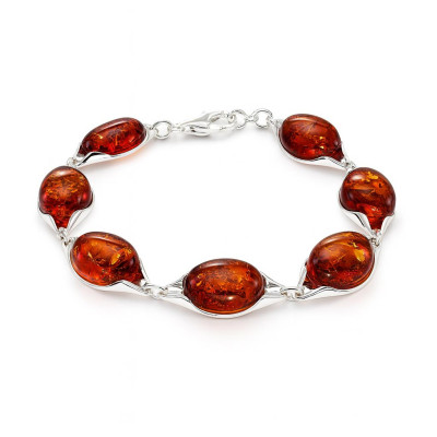 Bracelet Argent  Ambre Ovale 11mm x 19cm