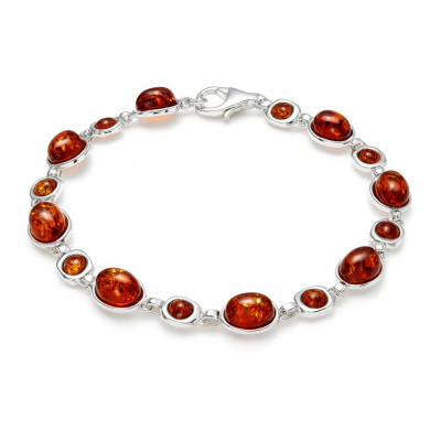 Bracelet Argent  Ambre Ovale et Rond 7.5mm x 19.5cm
