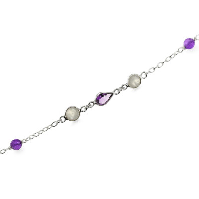 Bracelet Argent  Améthyste et labradorite
