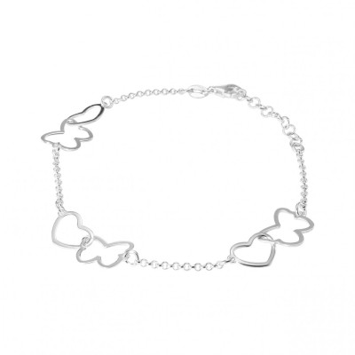 Bracelet Argent coeurs et papillons