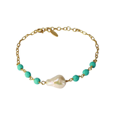 Bracelet Argent Doré Perle de culture et billes facettées bleues