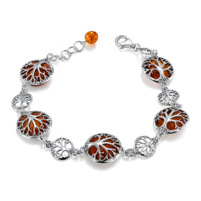 Bracelet argent et ambre arbre de vie