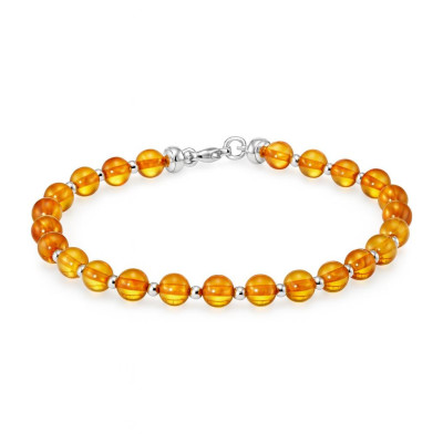 Bracelet argent et ambre boules 5mm