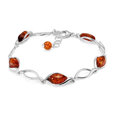 Bracelet argent et ambre navettes
