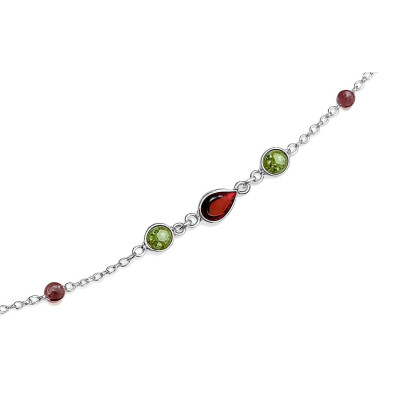 Bracelet Argent  Grenat et Péridot