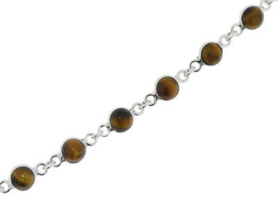 Bracelet Argent Oeil de Tigre pierres de 6mm x 20cm
