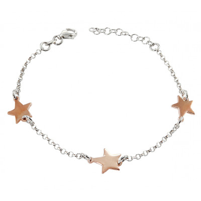 Bracelet argent rhodié 2 tons étoiles