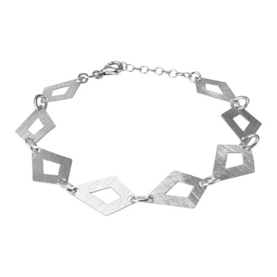 Bracelet Argent Rhodié Brossé Losanges