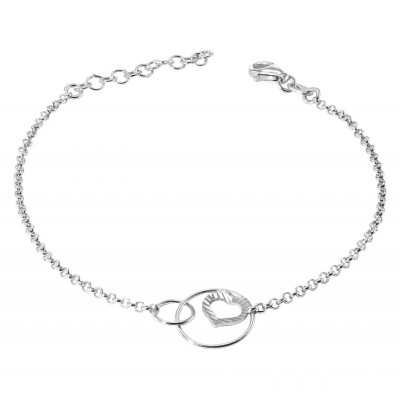 Bracelet argent rhodié cercles entrelacés et coeur